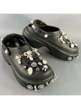 SIMONE ROCHA Size 10 Black Studded Embellishment Rubber Slip On Clogs Loafers